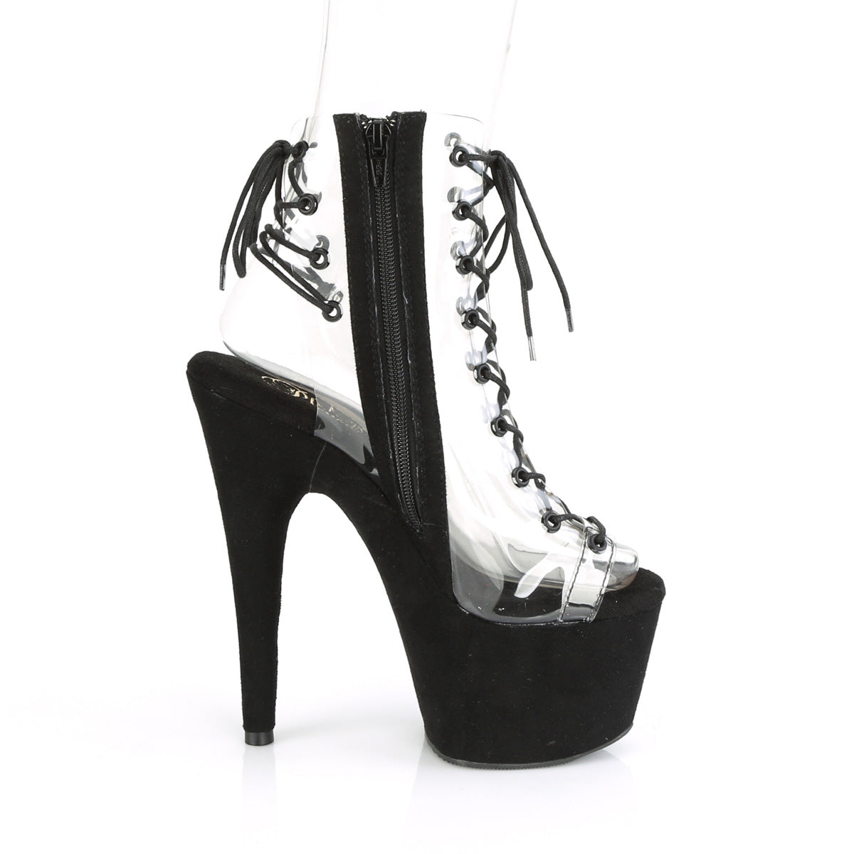 ADORE-700-30FS Pleaser Clear/Black Faux Suede Platform Shoes (Sexy Ankle Boots)