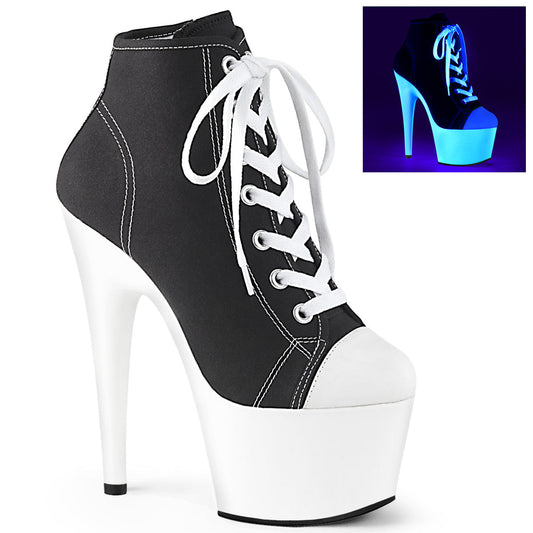 ADORE-700SK-02 Strippers Heels Pleaser Platforms (Exotic Dancing) Blk Canvas/Neon White