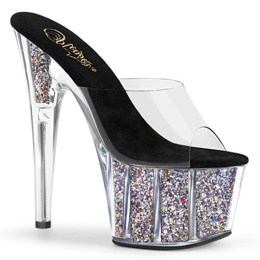 ADORE-701CG Strippers Heels Pleaser Platforms (Exotic Dancing) Clr/Slv Confetti Glitter