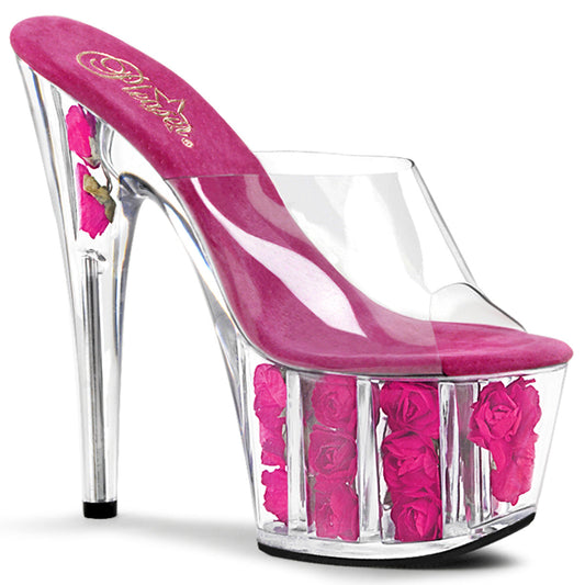 ADORE-701FL Strippers Heels Pleaser Platforms (Exotic Dancing) Clr/H. Pink Flowers