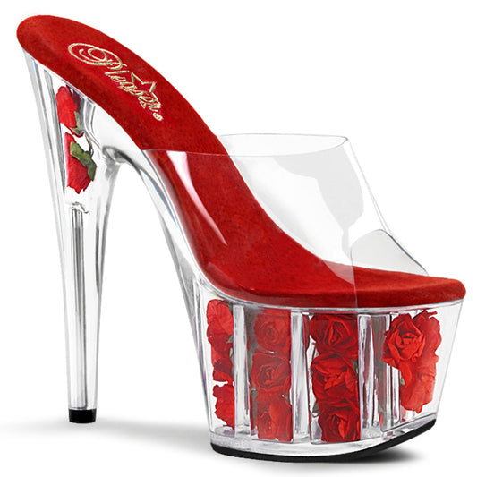 ADORE-701FL Strippers Heels Pleaser Platforms (Exotic Dancing) Clr/Red Flowers