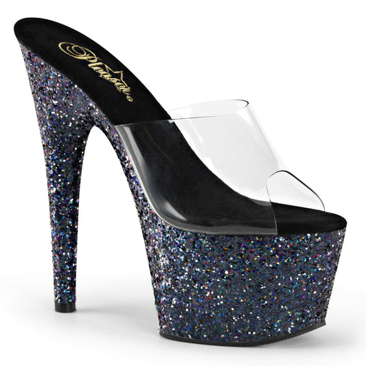 ADORE-701LG Strippers Heels Pleaser Platforms (Exotic Dancing) Clr/Blk Holo Glitter