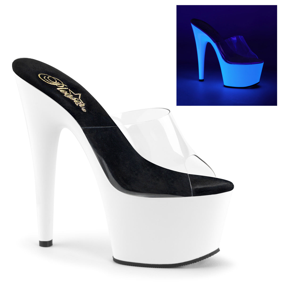 ADORE-701UV Strippers Heels Pleaser Platforms (Exotic Dancing) Clr/Neon Wht