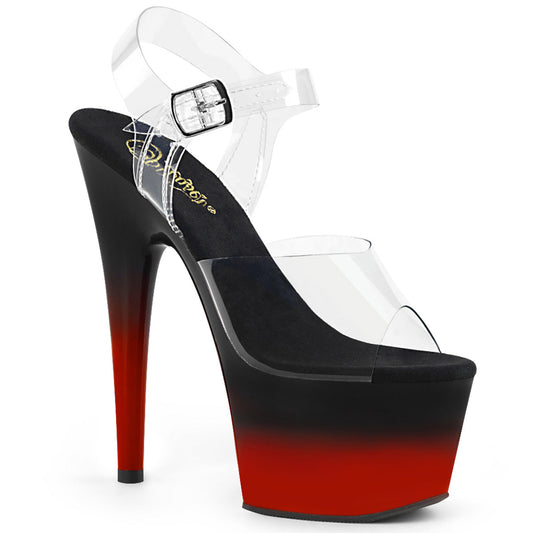 ADORE-708BR-H Strippers Heels Pleaser Platforms (Exotic Dancing) Clr/Blk-Red