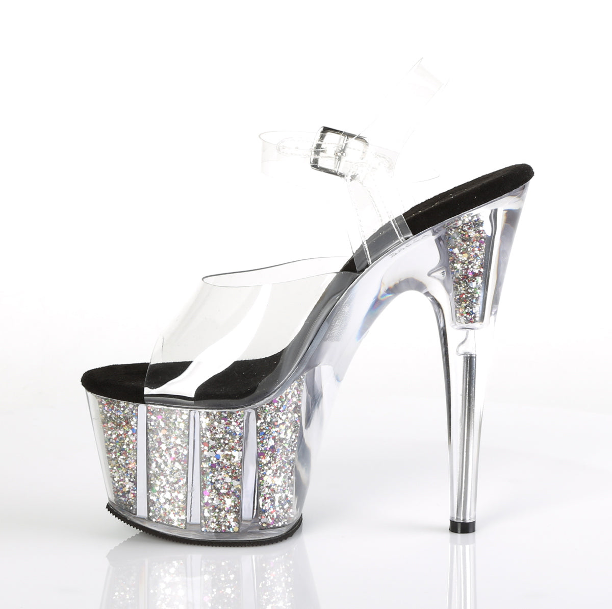 ADORE-708CG Pleaser Clear/Silver Confetti Glitter Platform Shoes (Sexy Shoes)