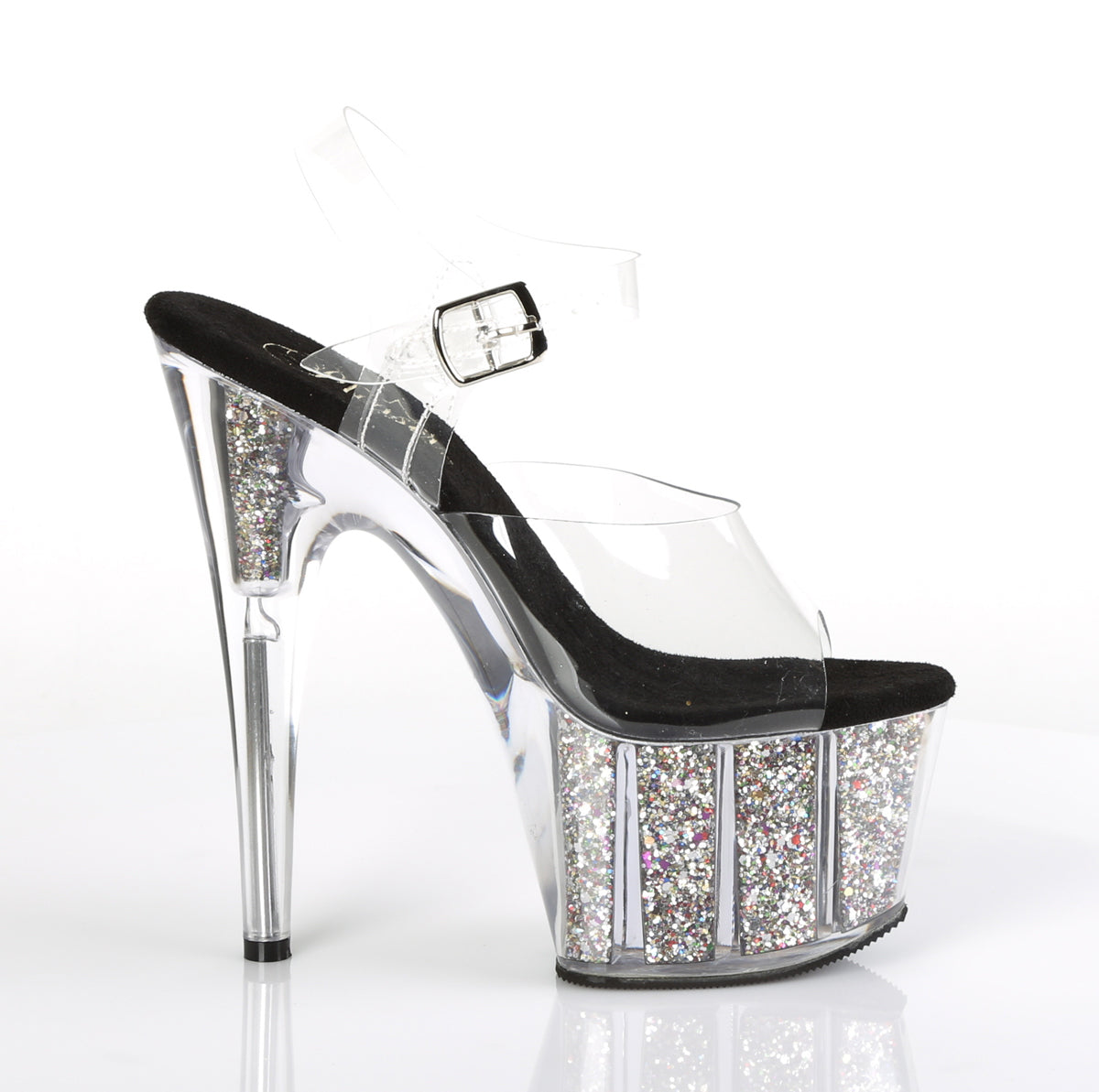 ADORE-708CG Pleaser Clear/Silver Confetti Glitter Platform Shoes (Sexy Shoes)