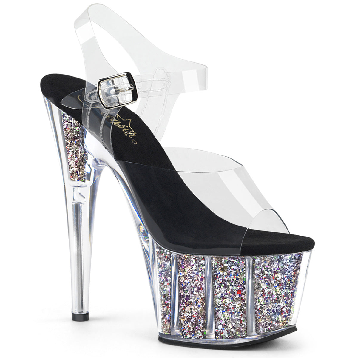 ADORE-708CG Strippers Heels Pleaser Platforms (Exotic Dancing) Clr/Slv Confetti Glitter