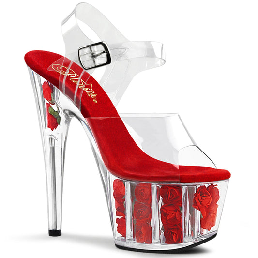 ADORE-708FL Strippers Heels Pleaser Platforms (Exotic Dancing) Clr/Red Flowers