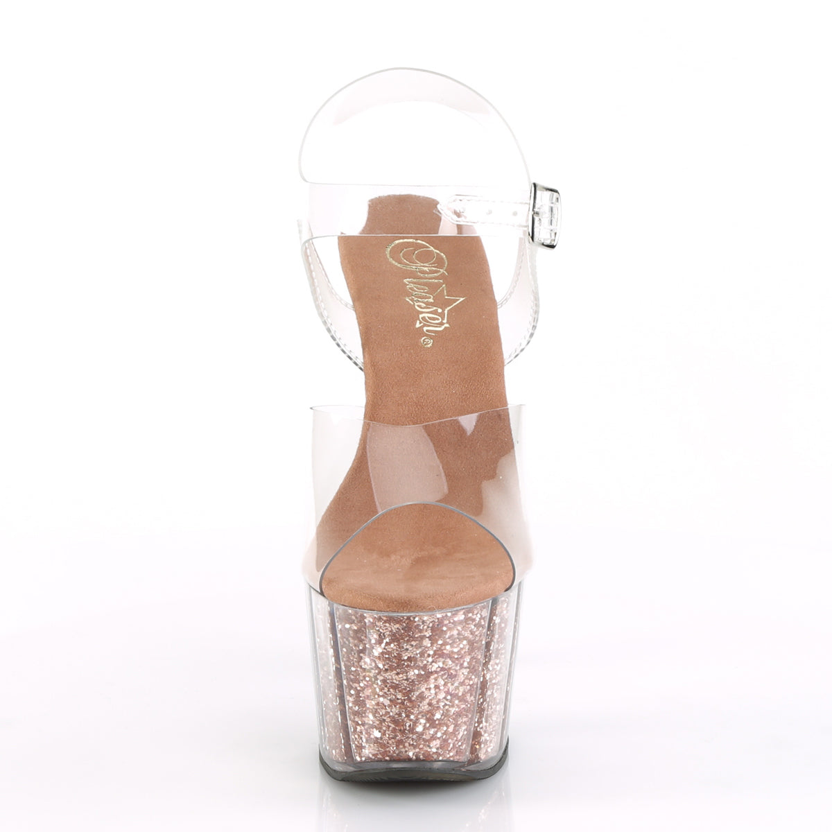 ADORE-708G Pleaser Clear/Rose Gold Glitter Inserts Platform Shoes (Sexy Shoes)