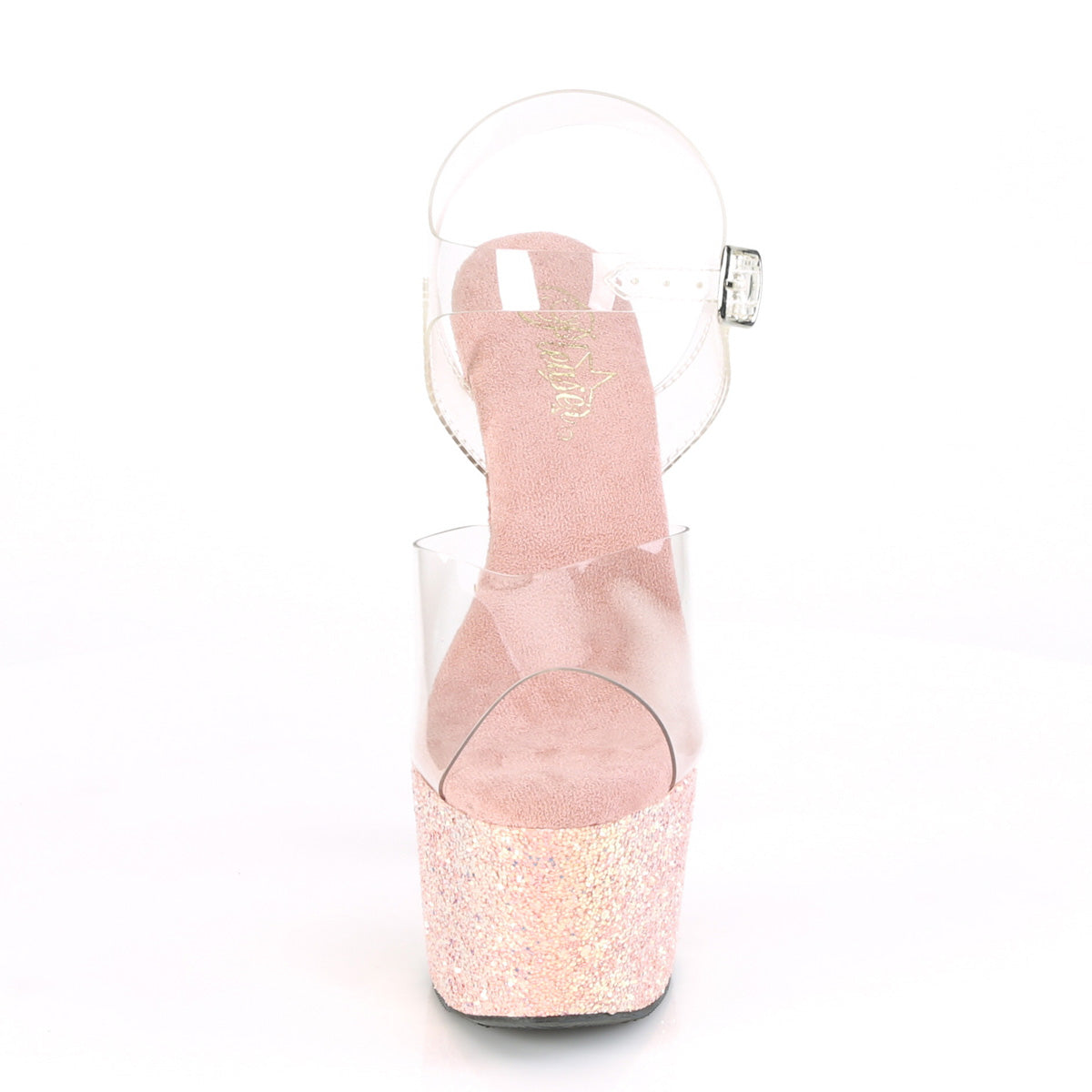 ADORE-708LG Pleaser Clear/Dusty Blush Glitter Platform Shoes (Sexy Shoes)