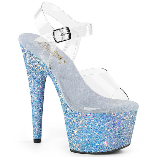 ADORE-708LG Pleaser Clear/B Blue Glitter Platform Shoes (Sexy Shoes)