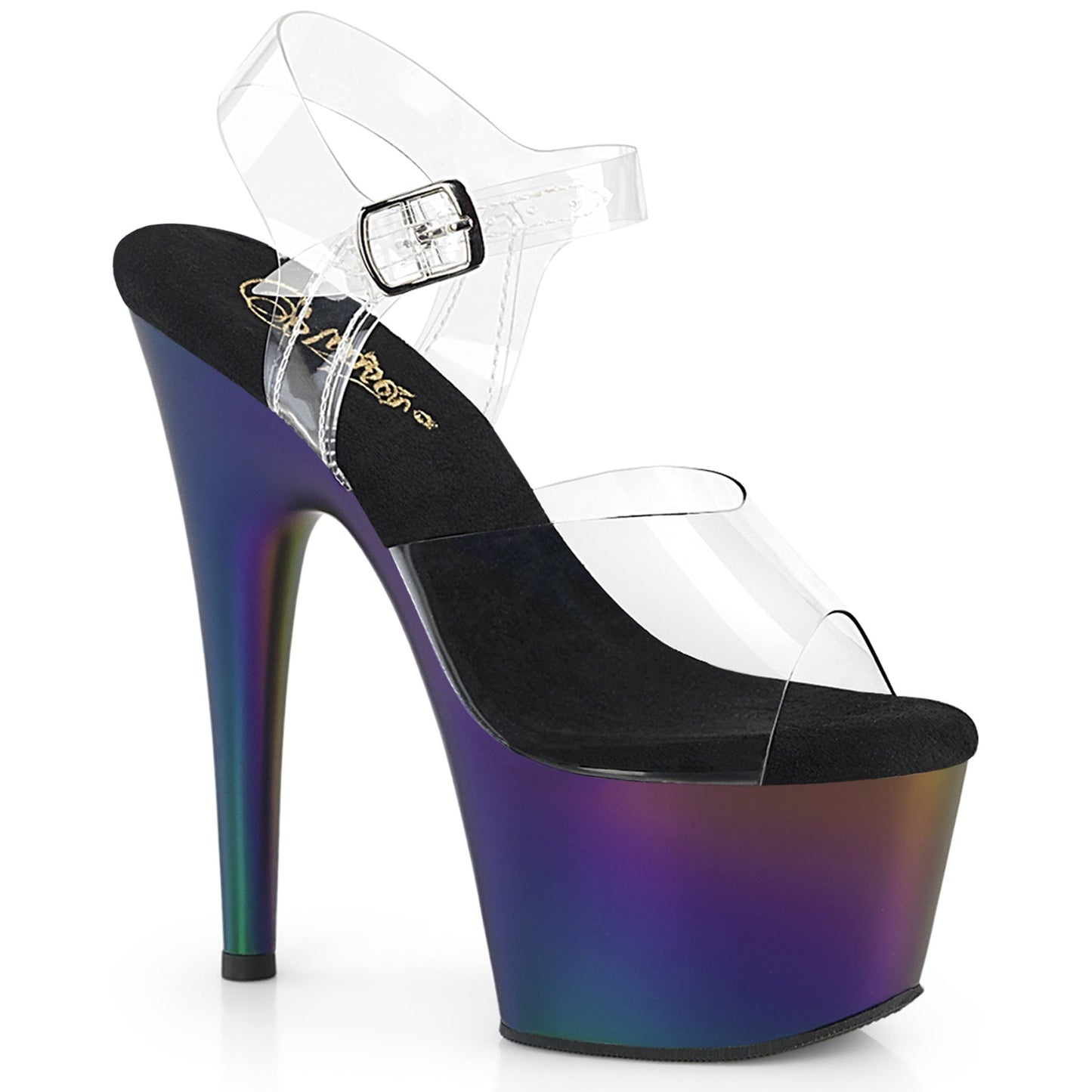 ADORE-708MCH Strippers Heels Pleaser Platforms (Exotic Dancing) Clr/Purple-Green Matte Chrome