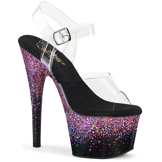 ADORE-708SS Pleaser Clear/Black-Purple Multi Glitter Platform Shoes (Sexy Shoes)