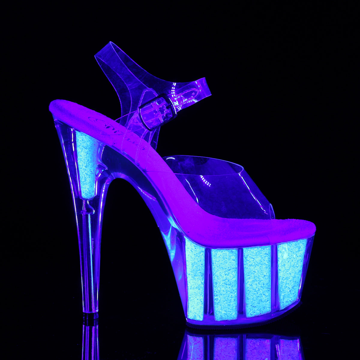 ADORE-708UVG Pleaser Clear/Neon Opal Glitter Platform Shoes (Sexy Shoes)