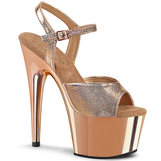 ADORE-709 Strippers Heels Pleaser Platforms (Exotic Dancing) Rose Gold Textured Metallic/RoseGold Chrome