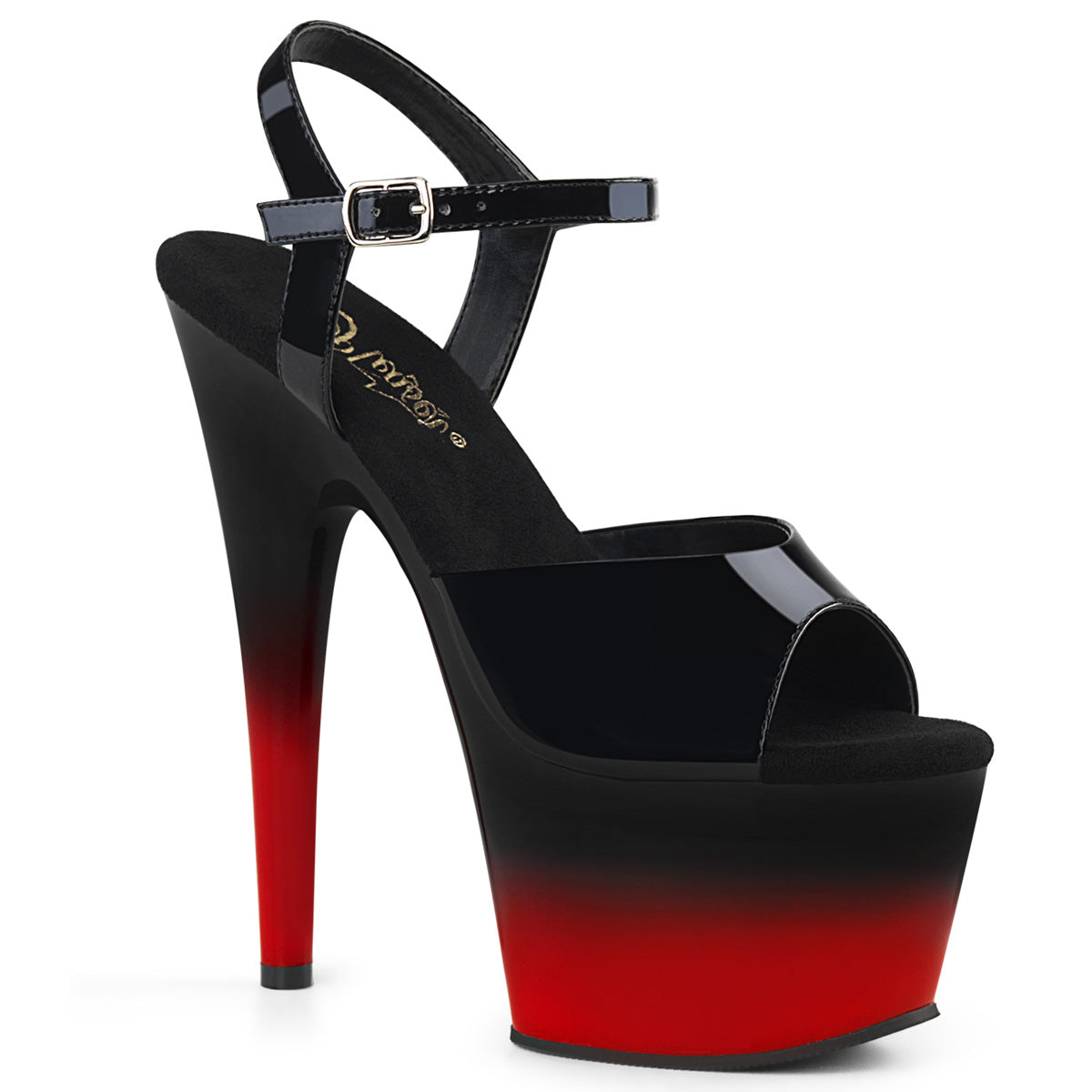 ADORE-709BR-H Strippers Heels Pleaser Platforms (Exotic Dancing) Blk Pat/Blk-Red