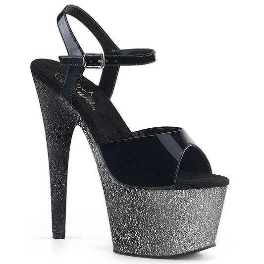 ADORE-709OMBRE Strippers Heels Pleaser Platforms (Exotic Dancing) Blk Pat/Slv-Blk Ombre