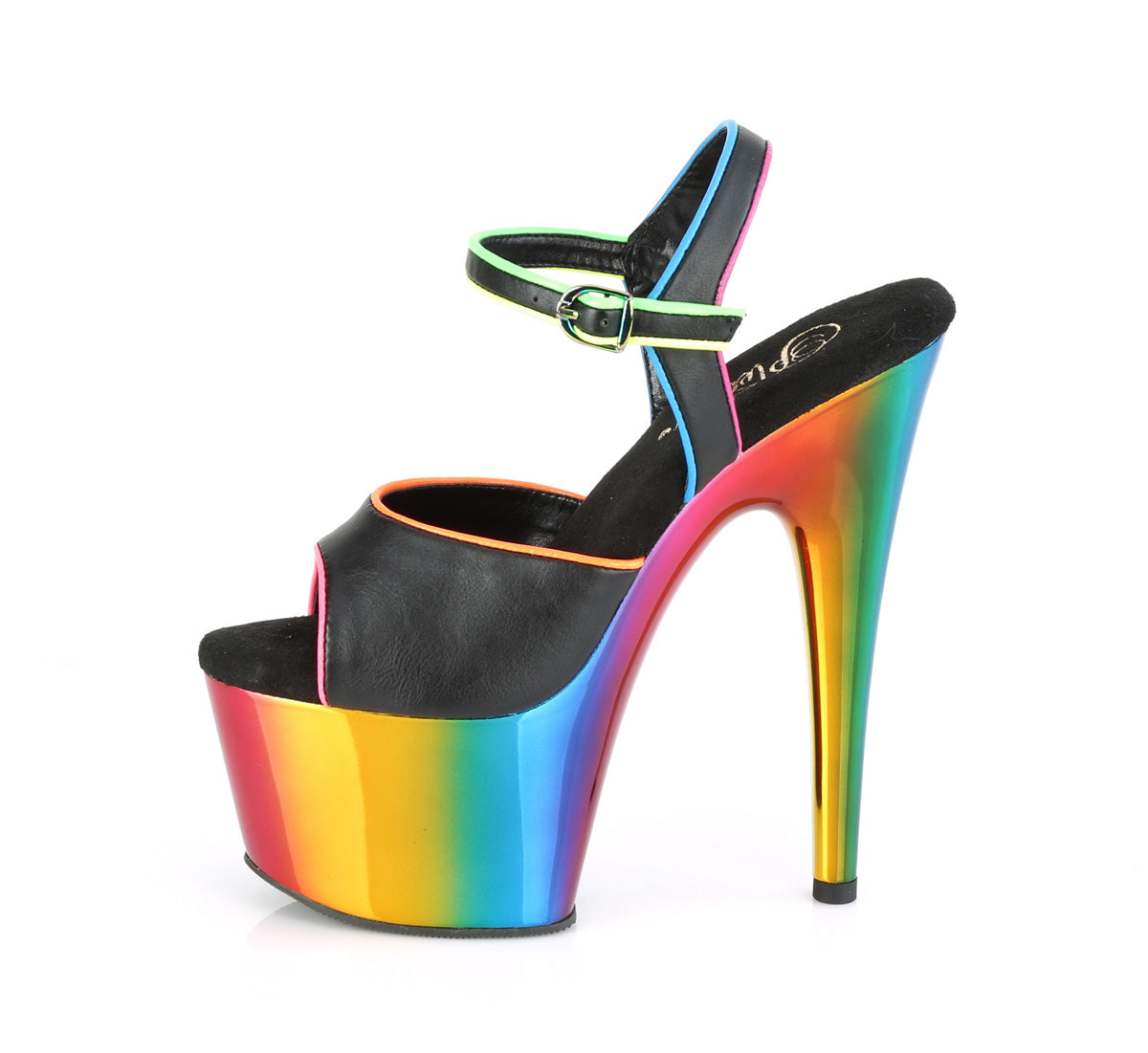 ADORE-709RC-02 Pleaser Black Faux Leather/Rainbow Chrome Platform Shoes (Sexy Shoes)