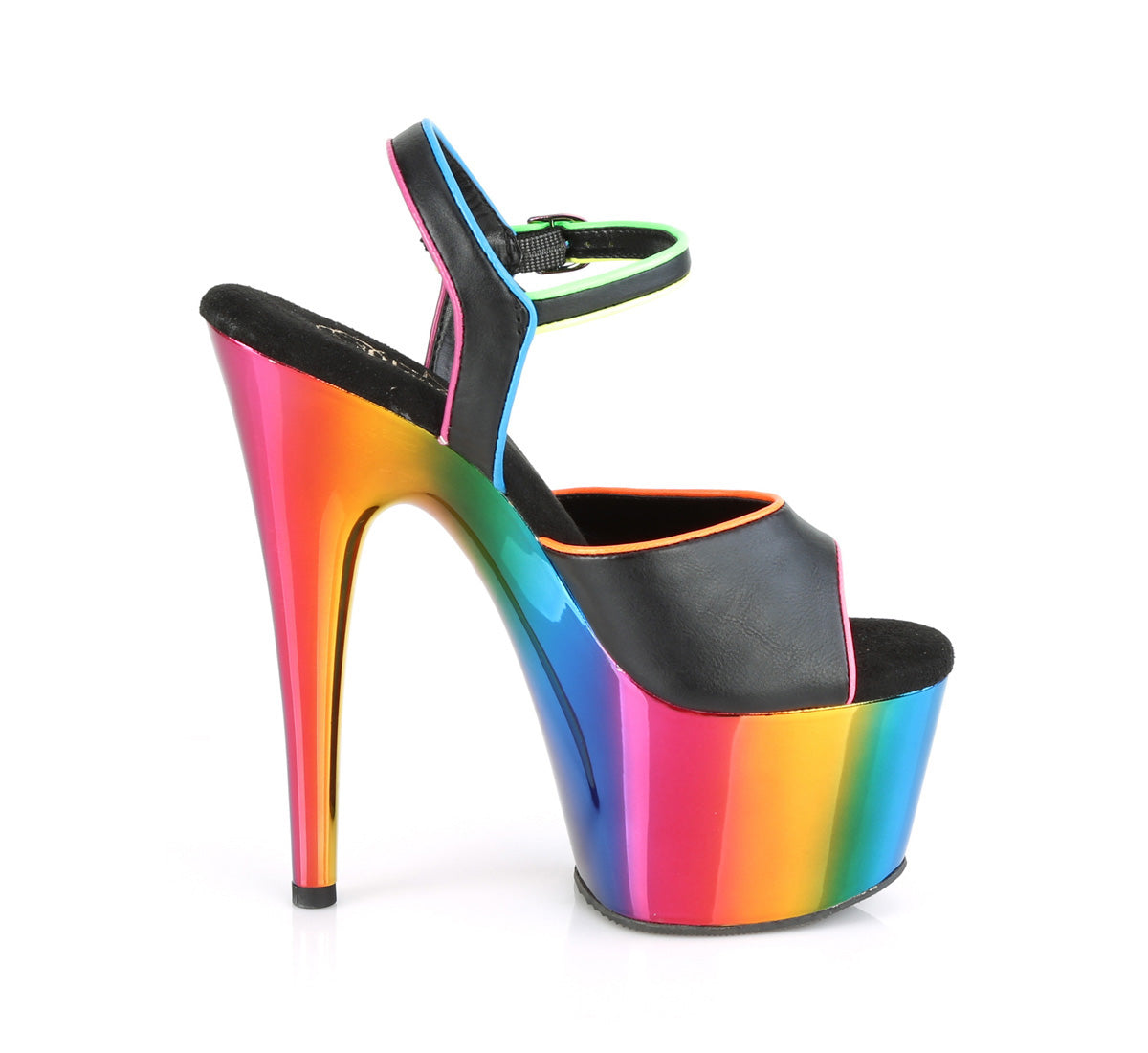 ADORE-709RC-02 Pleaser Black Faux Leather/Rainbow Chrome Platform Shoes (Sexy Shoes)