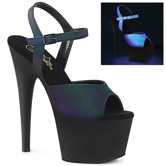 ADORE-709REFL Strippers Heels Pleaser Platforms (Exotic Dancing) Green Multi Reflective/Blk Matte