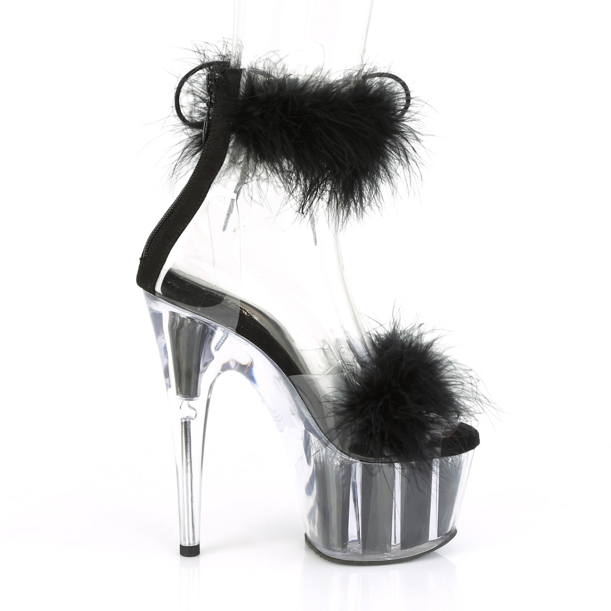 ADORE-724F Pleaser Clear-Black Fur/Black Fur Platform Shoes (Sexy Shoes)