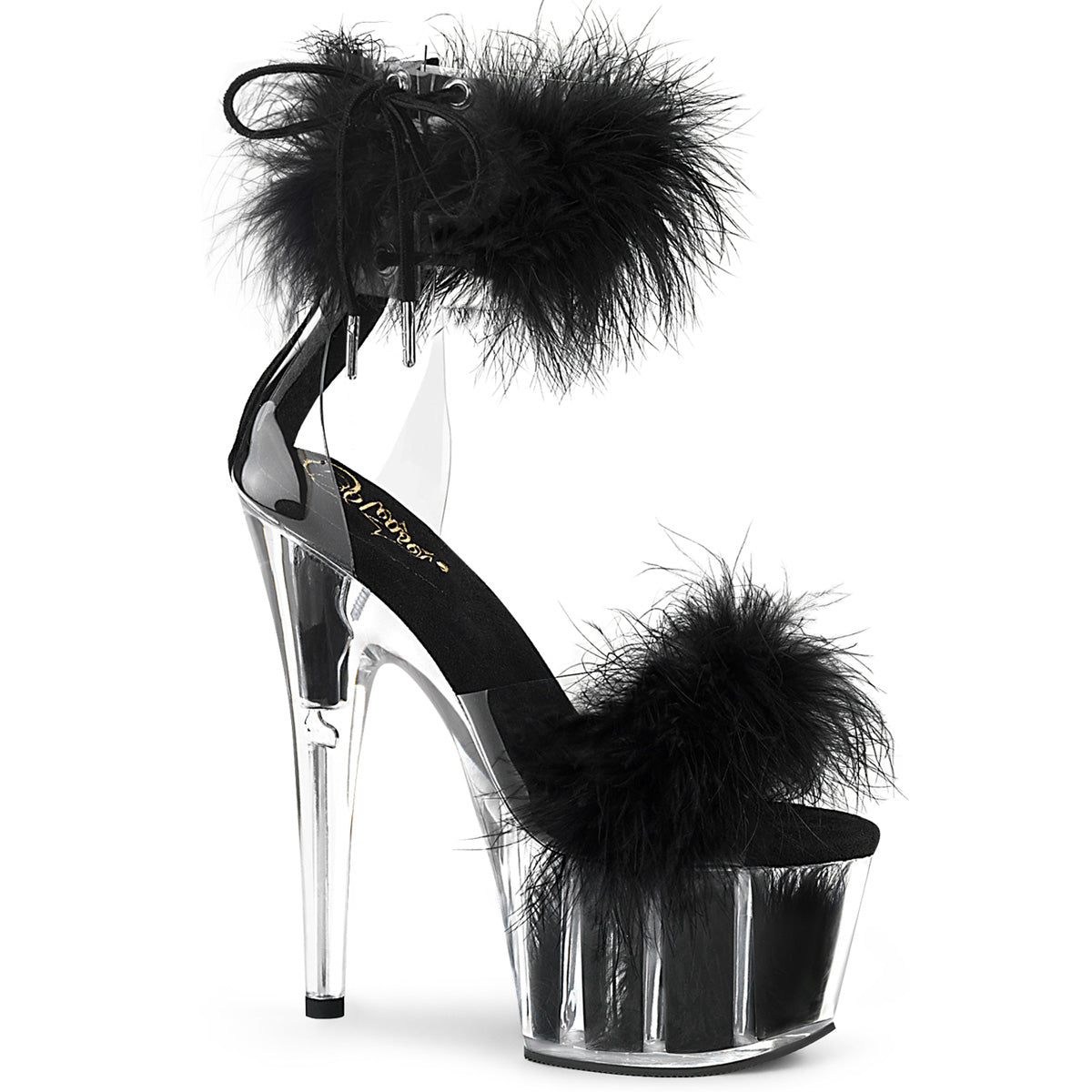 ADORE-724F Strippers Heels Pleaser Platforms (Exotic Dancing) Clr-Blk Fur/Blk Fur