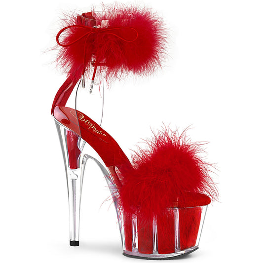 ADORE-724F Strippers Heels Pleaser Platforms (Exotic Dancing) Clr-Red Fur/Red Fur