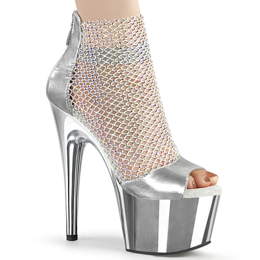 ADORE-765RM Strippers Heels Pleaser Platforms (Exotic Dancing) Slv Metallic Pu-RS Mesh/Slv Chrome