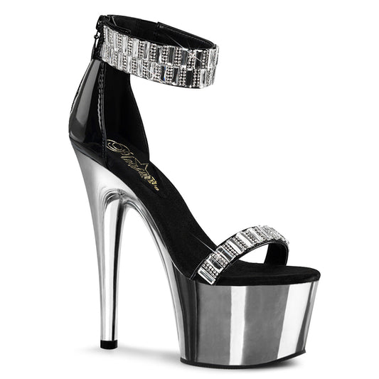 ADORE-769RS Strippers Heels Pleaser Platforms (Exotic Dancing) Blk/Slv Chrome