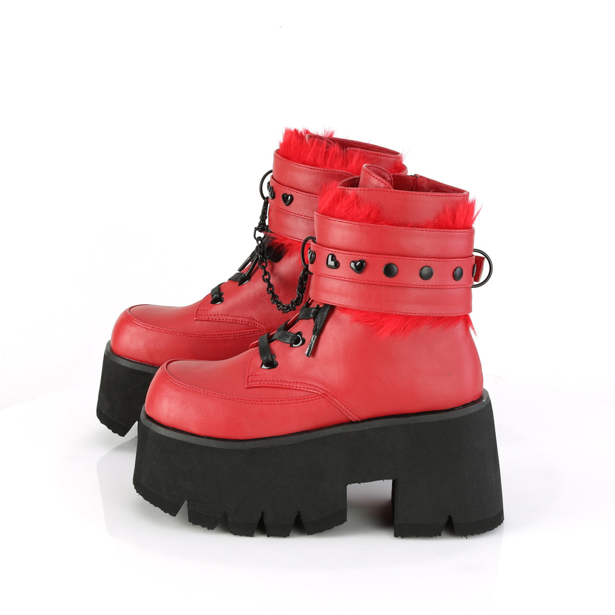 ASHES-57 Demonia Red Vegan Leather Women's Ankle Boots (Alternative Footwear)