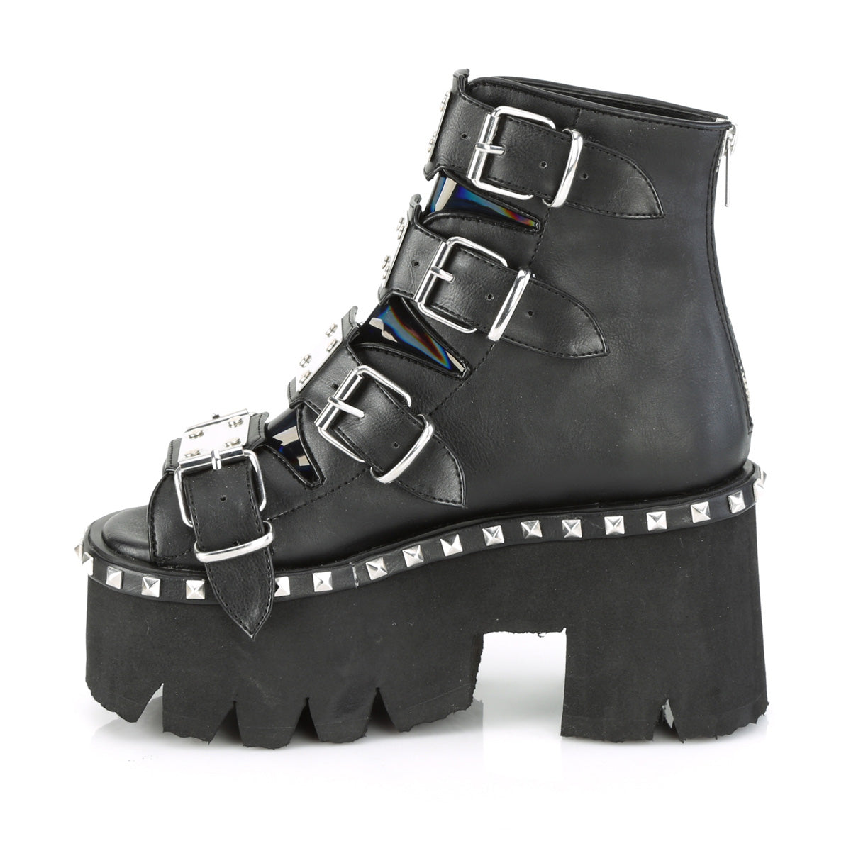 ASHES-70 Demonia Black V Le & Hologram Women's Ankle Boots (Sexy Shoes)