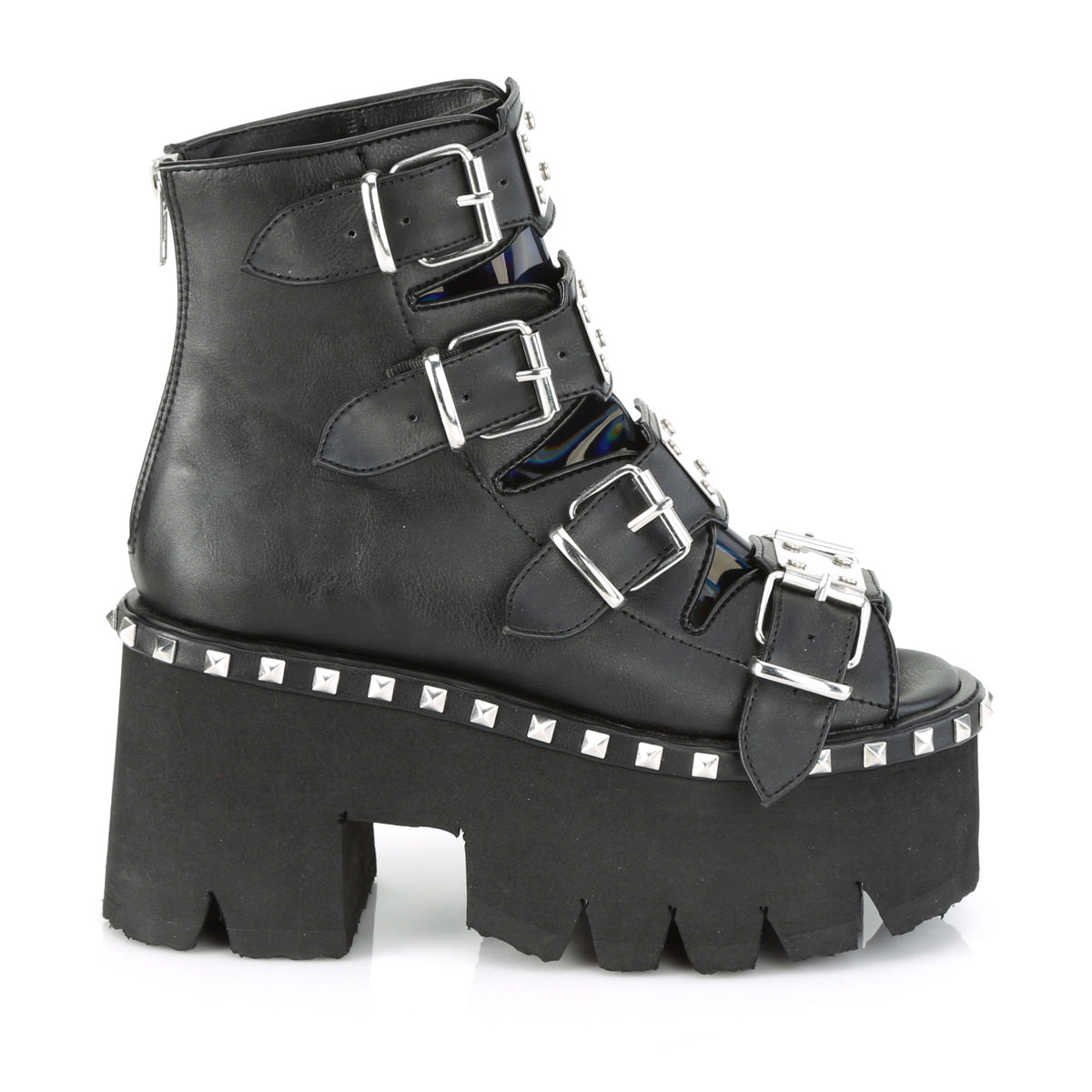 ASHES-70 Demonia Black V Le & Hologram Women's Ankle Boots (Sexy Shoes)