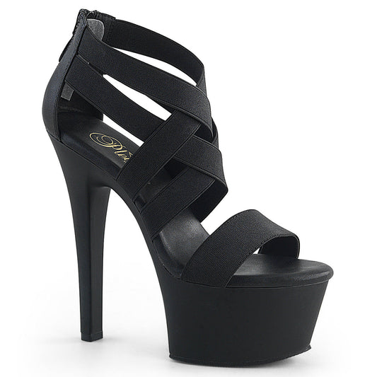 ASPIRE-669 Strippers Heels Pleaser Platforms (Exotic Dancing) Blk Elastic Band-Faux Leather/Blk Matte