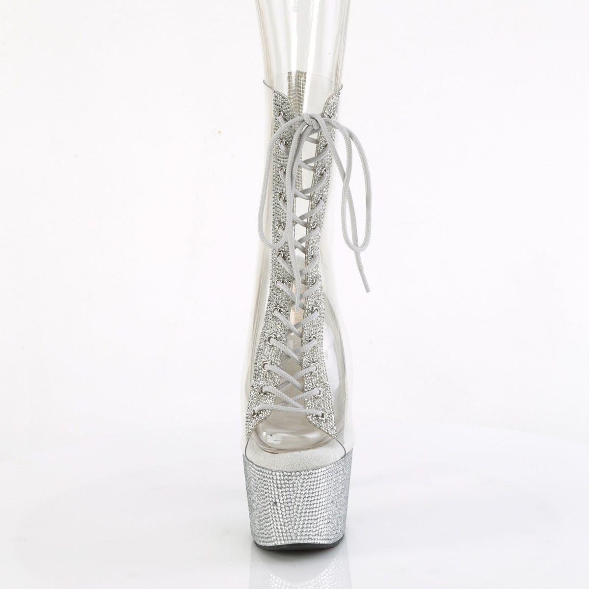 BEJEWELED-1016C-2-7 Pleaser Clear-Rhinestones/Silver Rhinestones Platform Shoes (Sexy Ankle Boots)