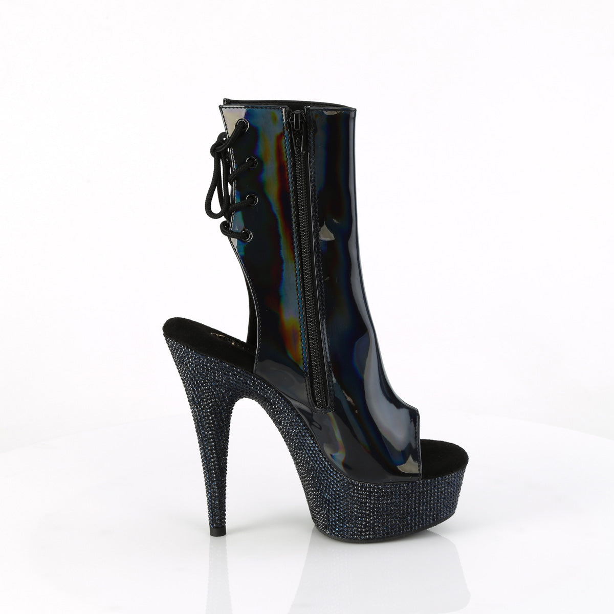 BEJEWELED-1018DM-6 Pleaser Black Holo Patentidnight Black Rhinestones Platform Shoes (Sexy Ankle Boots)