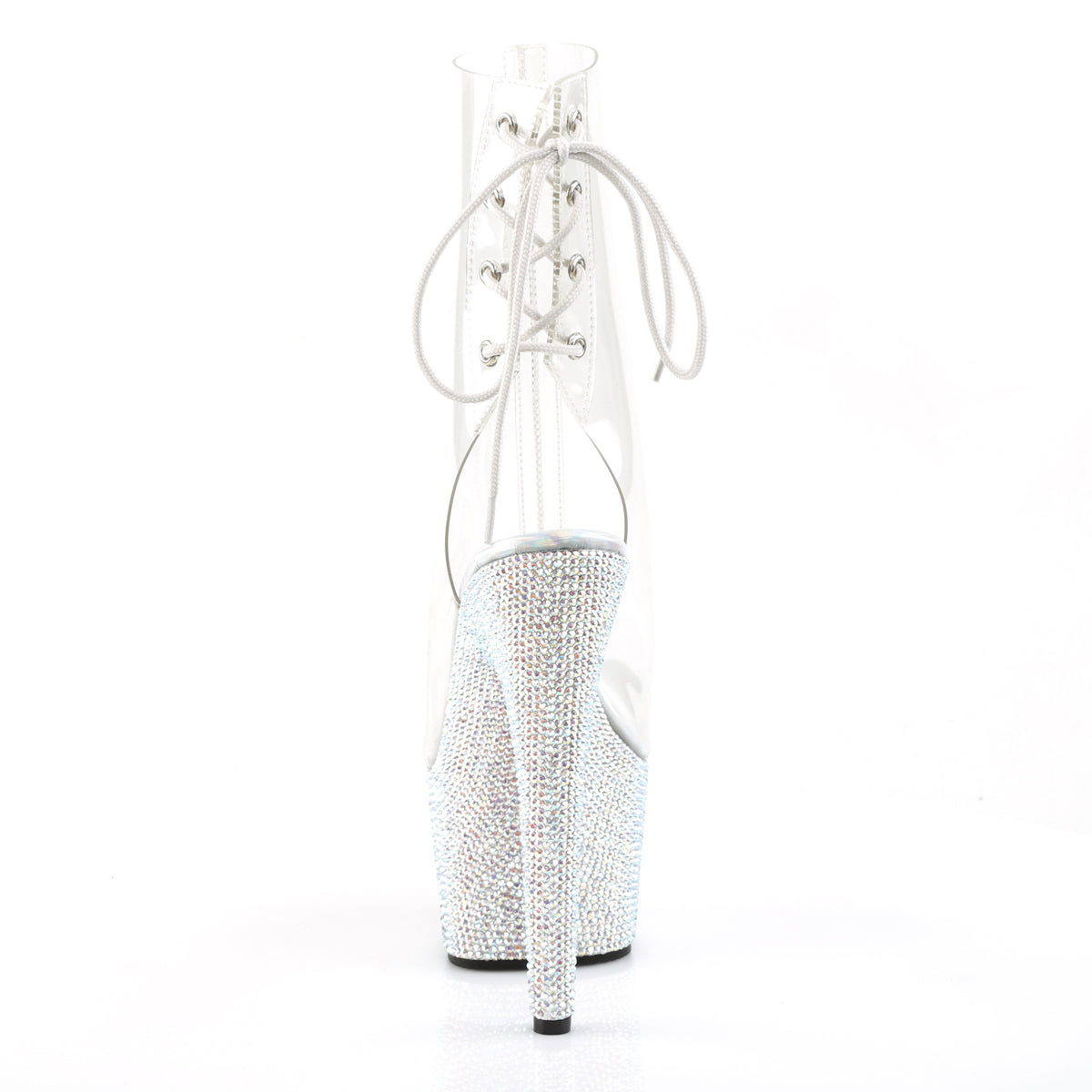 BEJEWELED-1018DM-7 Pleaser Clear/Silver Multi Rhinestones Platform Shoes (Sexy Ankle Boots)