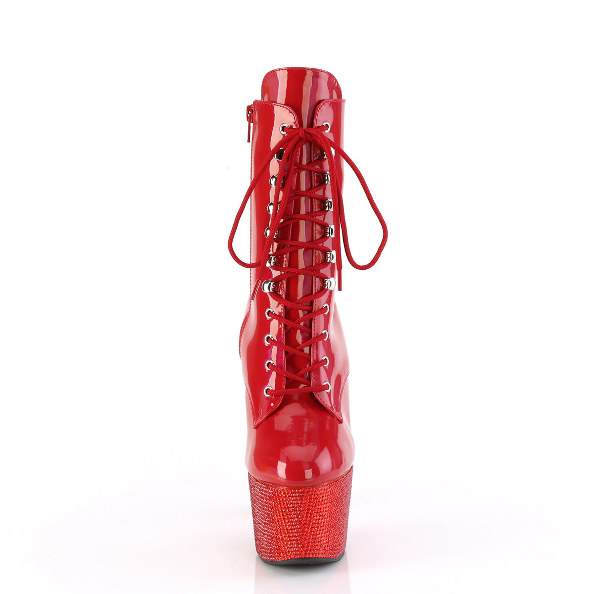 BEJEWELED-1020-7 Pleaser Red Holo Patent/Red Rhinestones Platform Shoes (Sexy Ankle Boots)