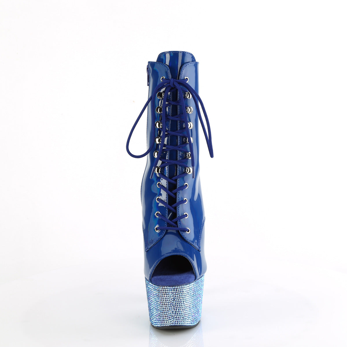 BEJEWELED-1021-7 Pleaser Blue Holo Patent/Blue AB Rhinestones Platform Shoes (Sexy Ankle Boots)