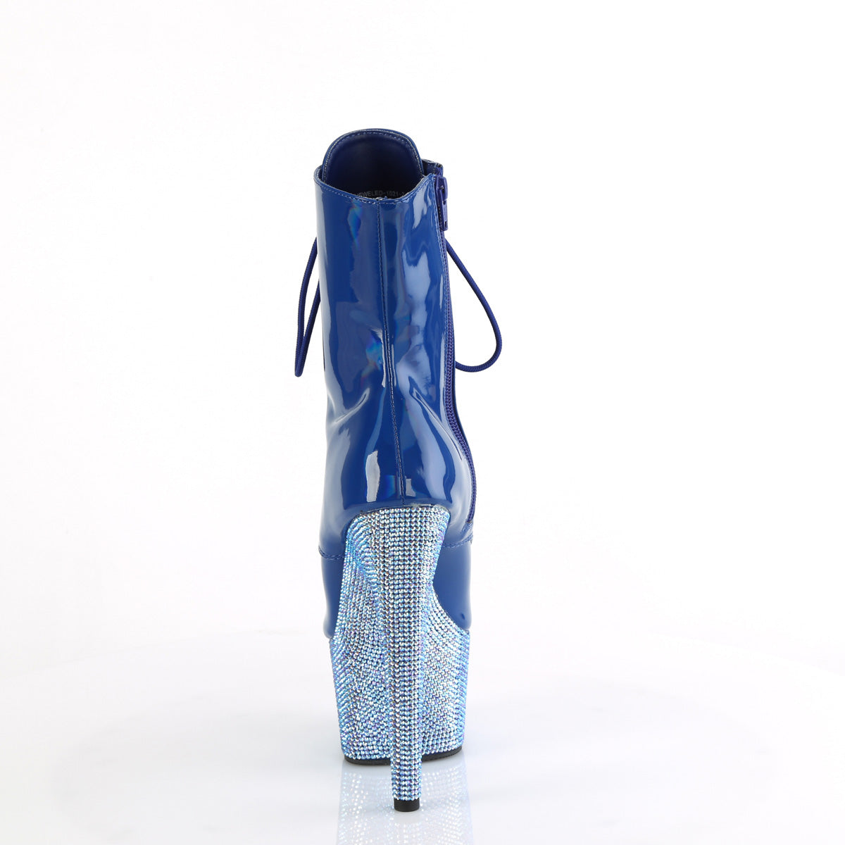 BEJEWELED-1021-7 Pleaser Blue Holo Patent/Blue AB Rhinestones Platform Shoes (Sexy Ankle Boots)