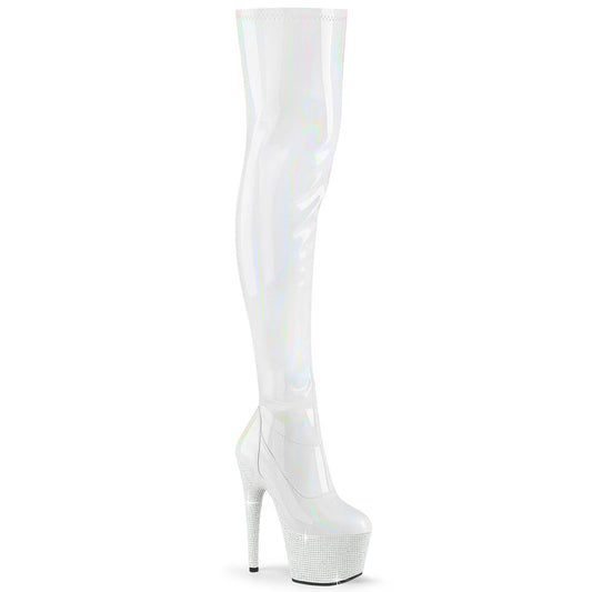 BEJEWELED-3000-7 Strippers Heels Pleaser Platforms (Exotic Dancing) Wht Str Holo Pat/Wht RS