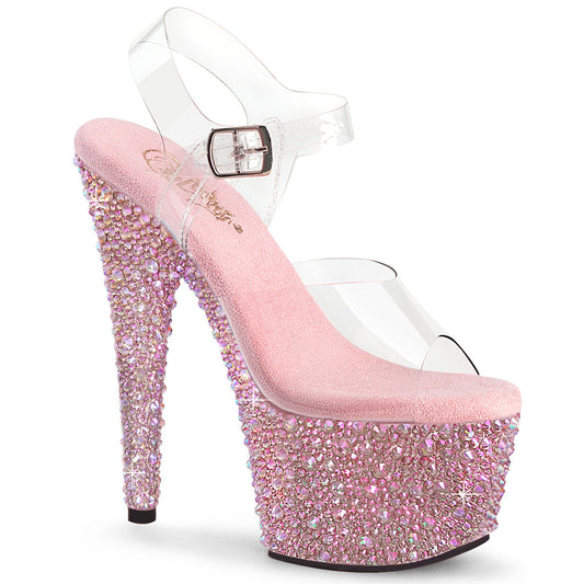 BEJEWELED-708MS Pleaser Clear/B Pink Multi Rhinestones Platform Shoes (Sexy Shoes)