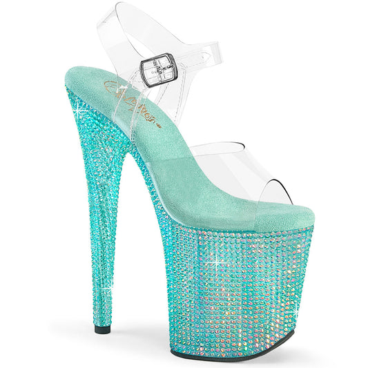 BEJEWELED-808RRS Pleaser Clear/Aqua Rhinestones Platform Shoes (Sexy Shoes)