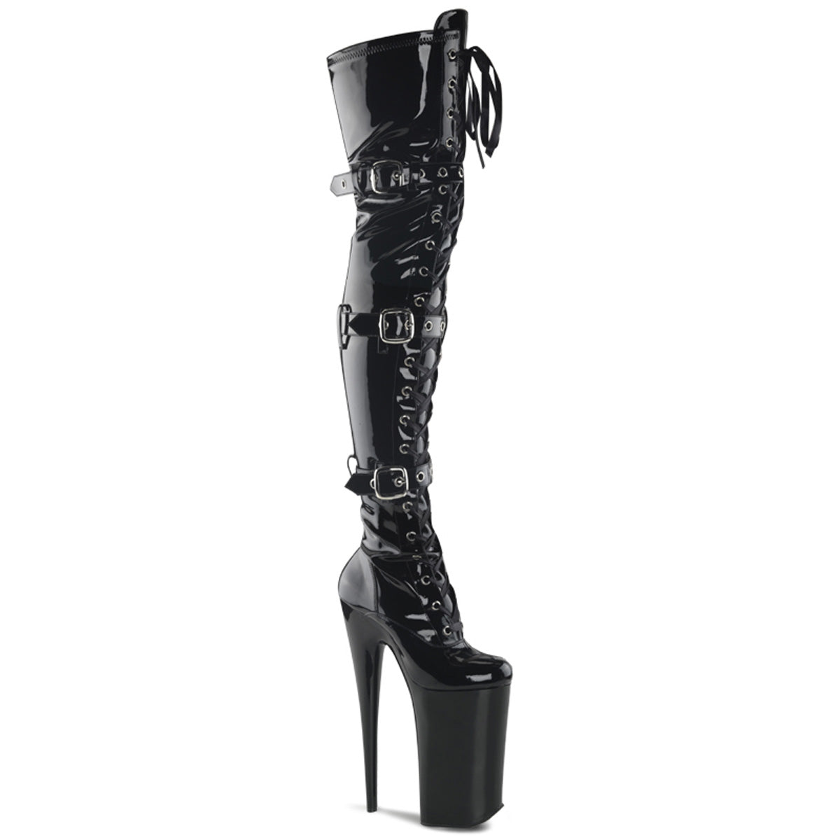 BEYOND-3028 Strippers Heels Pleaser Platforms (Exotic Dancing) Blk Str Pat/Blk