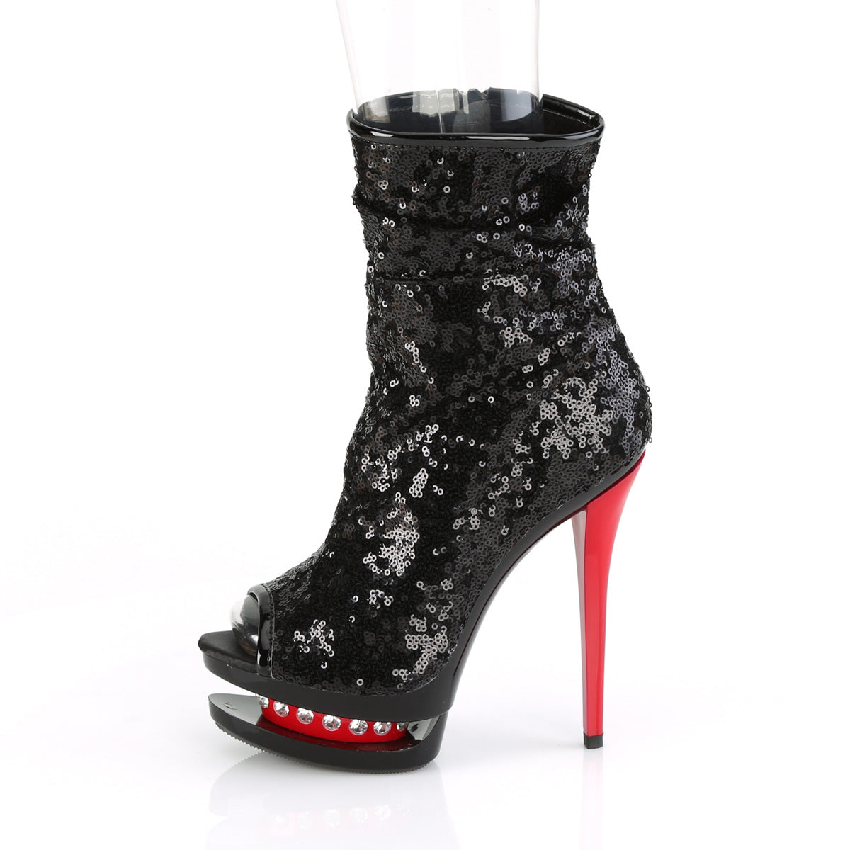 BLONDIE-R-1008 Pleaser Black Sequins/Black-Red Platform Shoes (Sexy Ankle Boots)