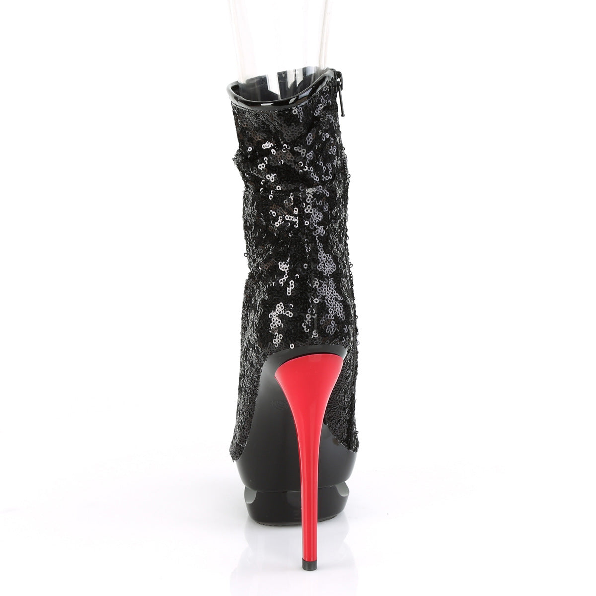 BLONDIE-R-1008 Pleaser Black Sequins/Black-Red Platform Shoes (Sexy Ankle Boots)