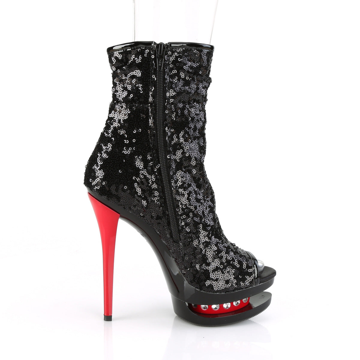 BLONDIE-R-1008 Pleaser Black Sequins/Black-Red Platform Shoes (Sexy Ankle Boots)