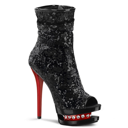 BLONDIE-R-1008 Strippers Heels Pleaser Platforms (Exotic Dancing) Blk Sequins/Blk-Red