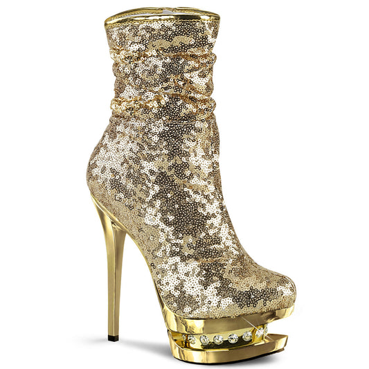 BLONDIE-R-1009 Strippers Heels Pleaser Platforms (Exotic Dancing) Gold Sequins/Gold Chrome