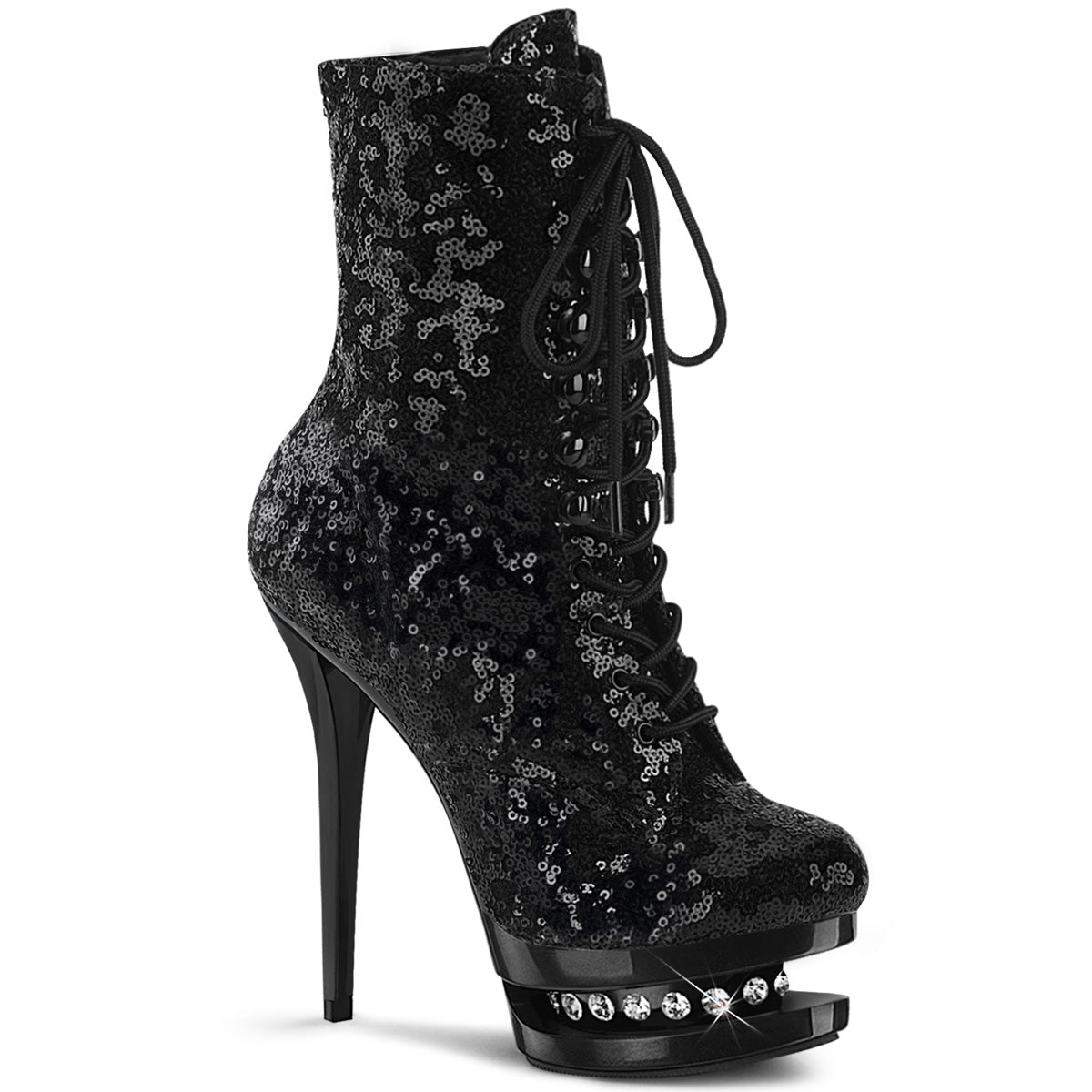 BLONDIE-R-1020 Strippers Heels Pleaser Platforms (Exotic Dancing) Blk Sequins/Blk