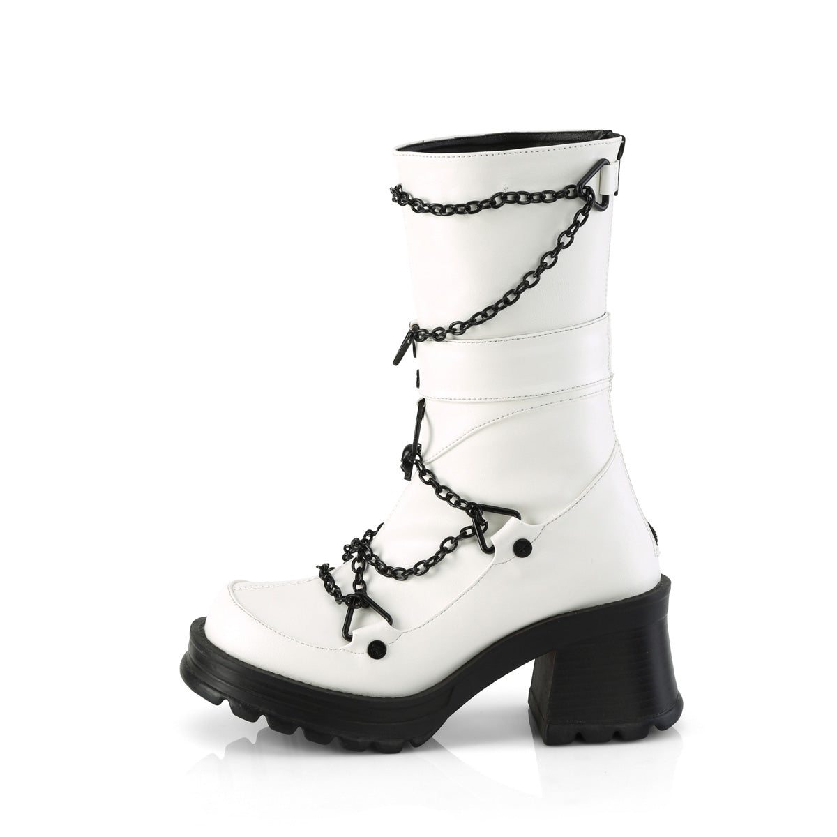 BRATTY-120 Demonia White Vegan Leather Women's Mid-Calf & Knee High Boots (Alternative Footwear)